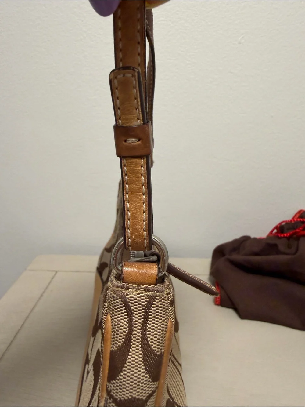 Vintage COACH Signature Canvas Demi Pouch Bag 6094 Brown Tan w/ Dust Bag